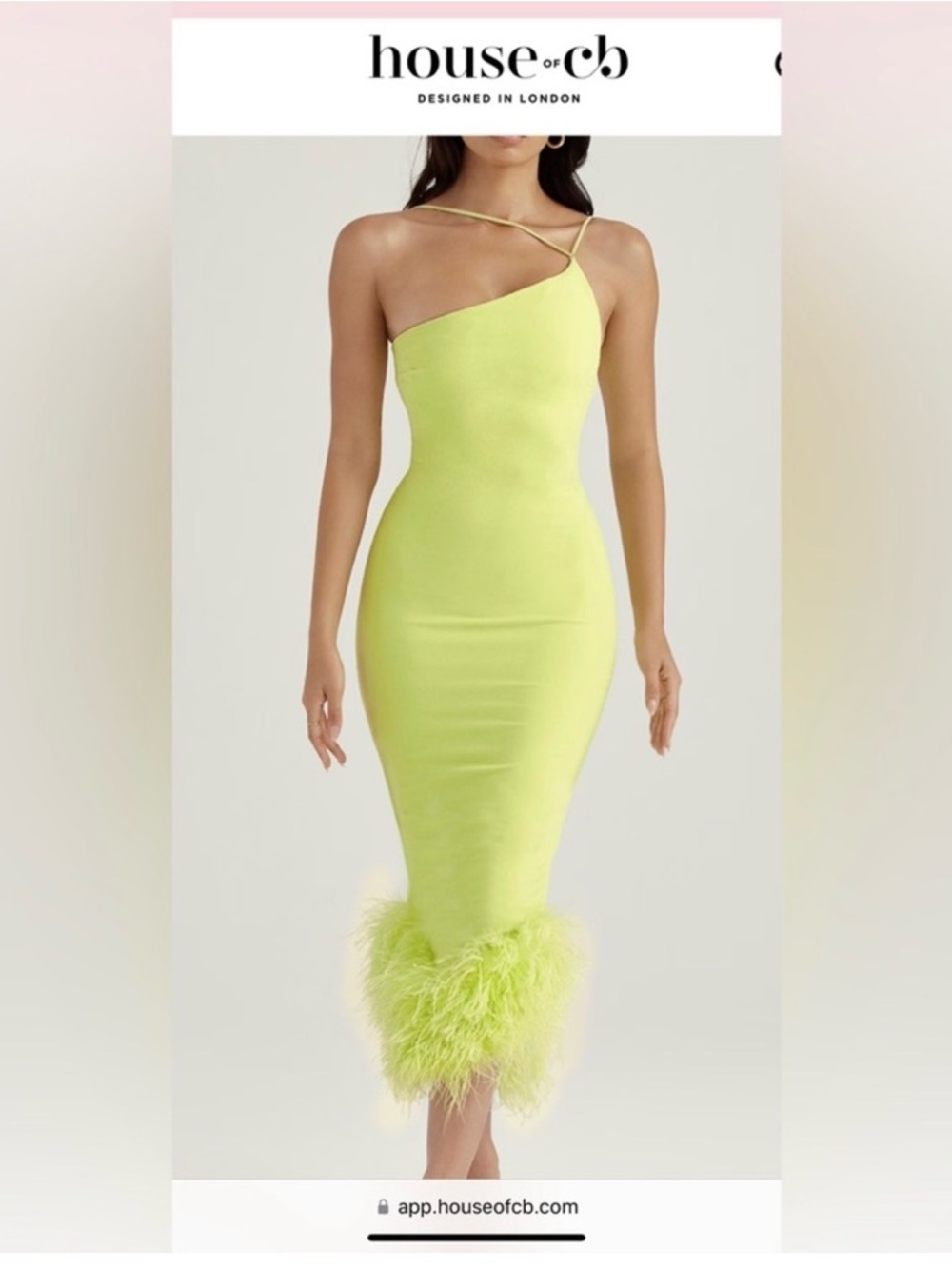 House of CB Lime Green Feather-Hem Midi Slip Dress - Picture 4 of 5